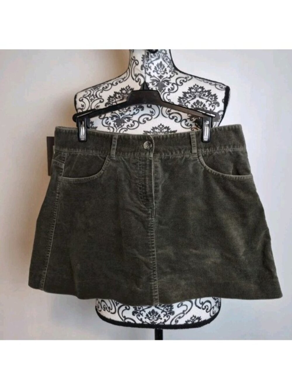 Theory Womens Brown Sz 4 Velvet Mini Skirt  5-Pocket AS-IS Red Stain Front Read